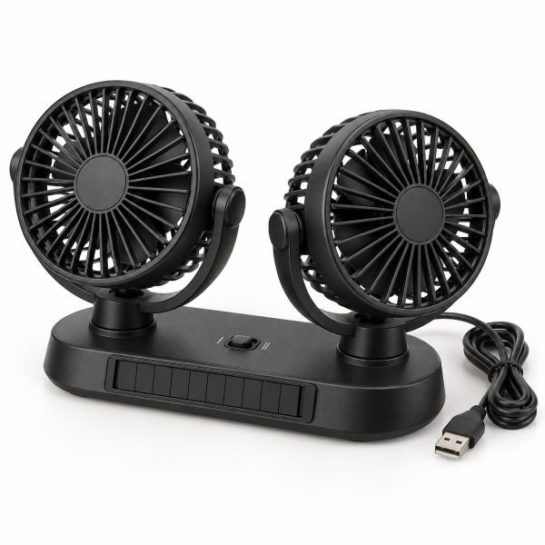 Ventilador doble USB para coche con cabezales orientables